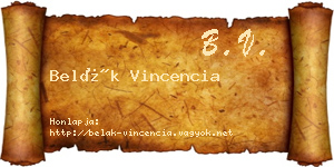 Belák Vincencia névjegykártya